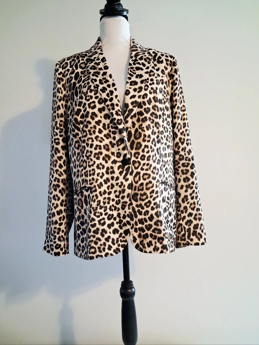 Leopard Print Blazer Jacket - Beige & Black Size 14 - Picture 1 of 11